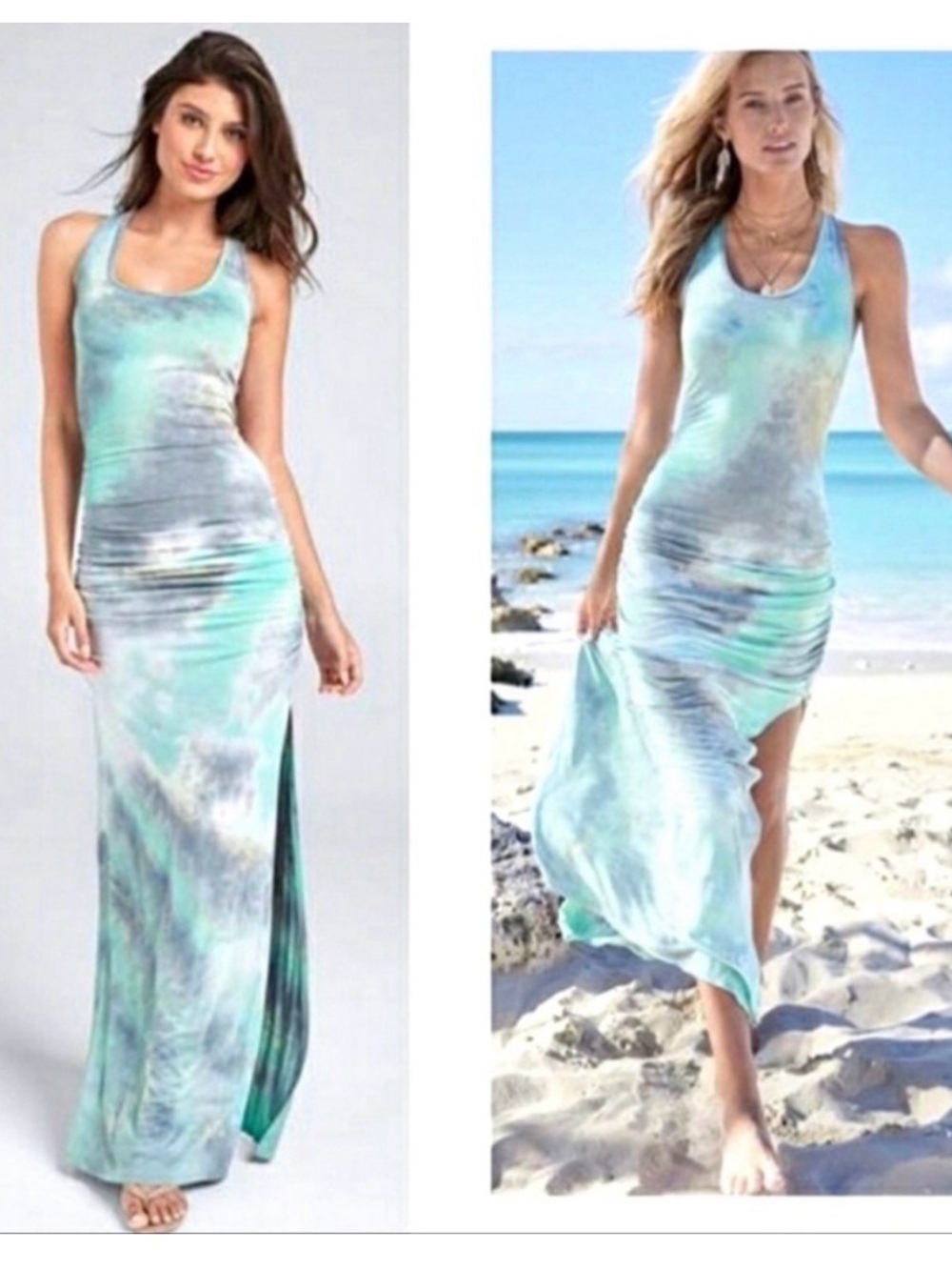 VENUS Green and Gray Tie-Dye Maxi Dress
